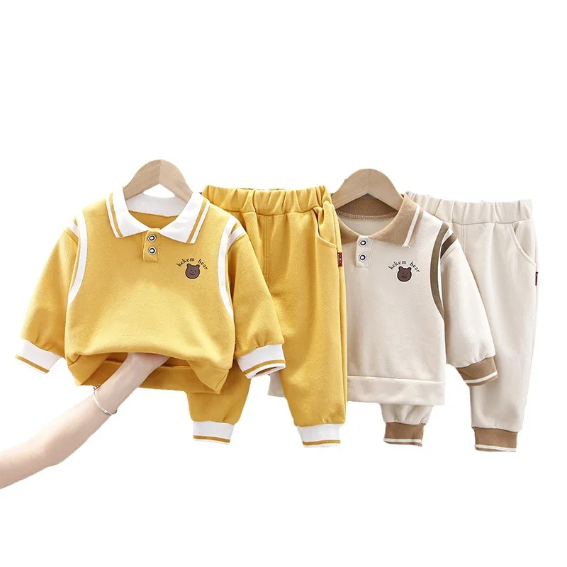 

2024 New Men's and Women's Baby Spring and Autumn Sweater Sets Baby Fashionable Going Out Long-sleeved Two-piece Set Outfit