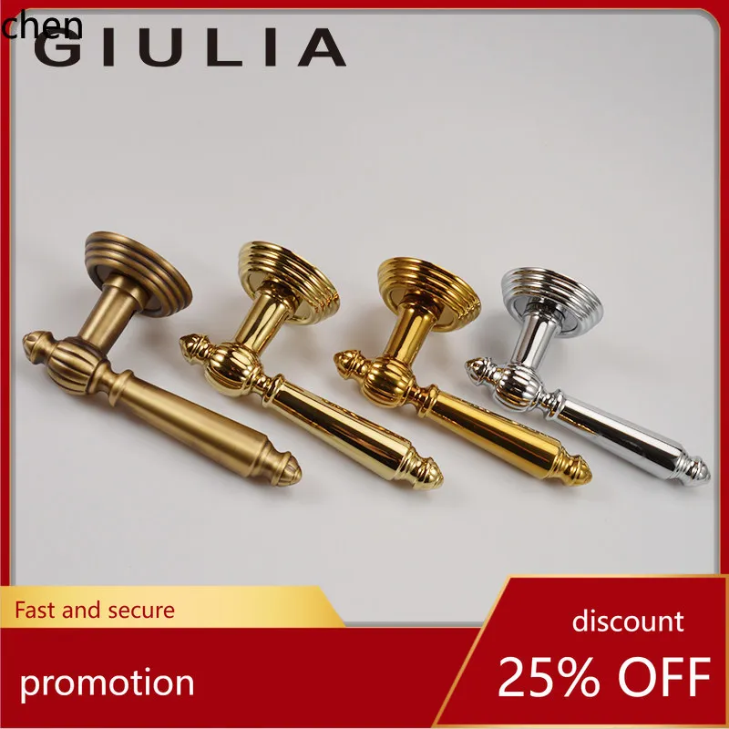 

HT Imported brass retro gold brass door lock silent magnetic room door lock