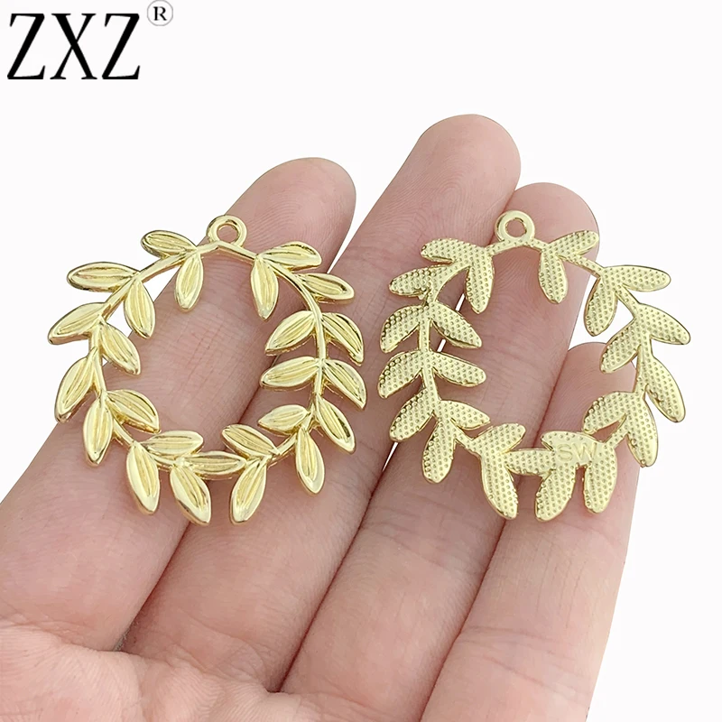 

ZXZ 10pcs Gold Plated Alloy Willow Wreath Leaf Round Charms Pendants for Earring Necklace Jewelry Making