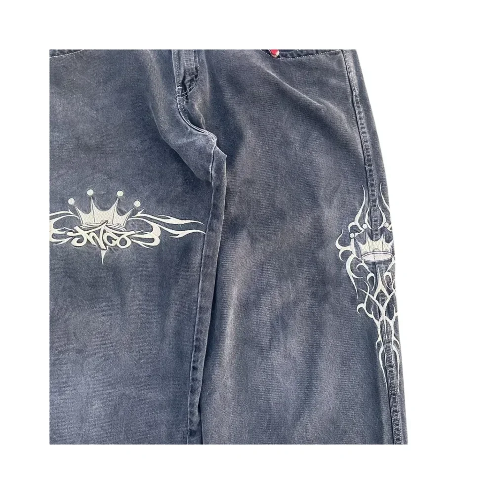 JNCO-pantalones vaqueros holgados para hombre, Jeans Harajuku Retro, Hip Hop, bordado de Calavera, ropa de calle gótica de los 90