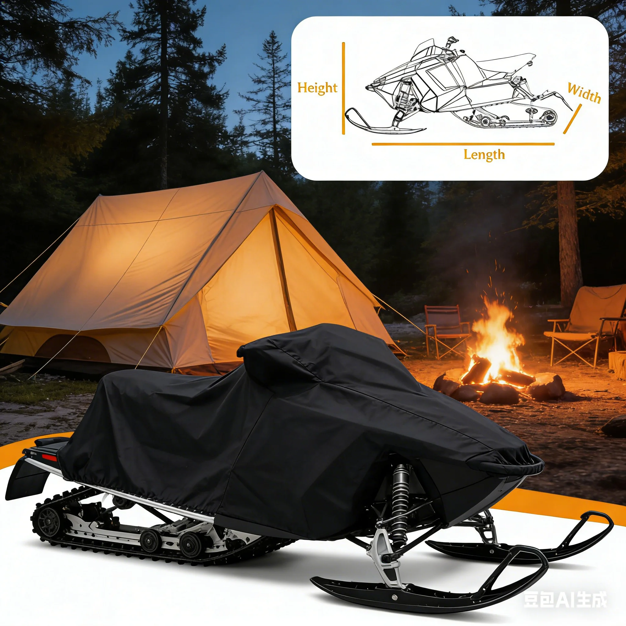 

1 Pcs Outdoor Snowmobile Cover Waterproof Dustproof Double-sided Black PVC Trailer-style Snow Sled Camping Replacement Supplies