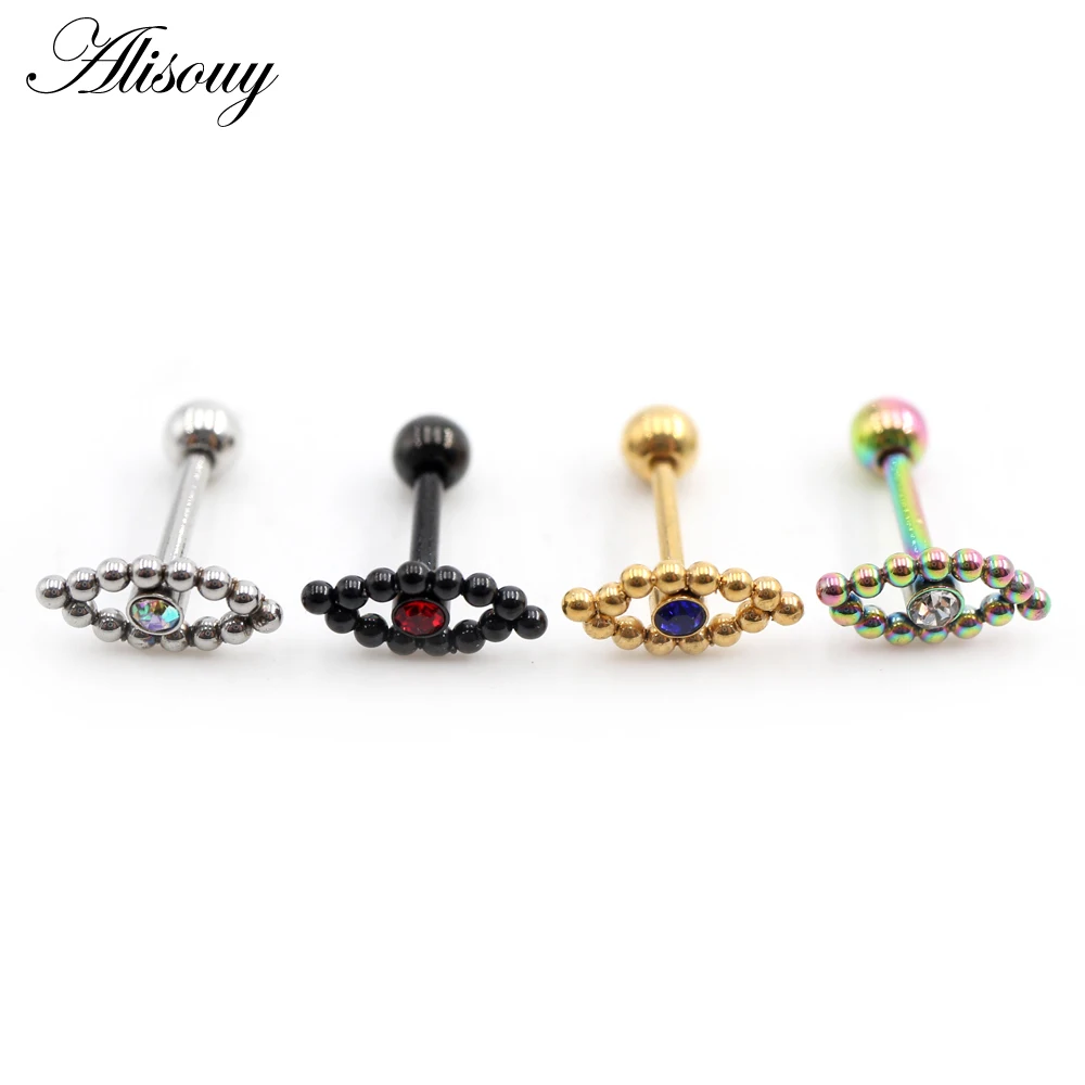 Alisouy 2PCS Eye Ball Crystal Zircon Stainless Steel Women Men Dumbbell Barbell Ear Stud Earrings Tragus Helix Pierceing Jewelry