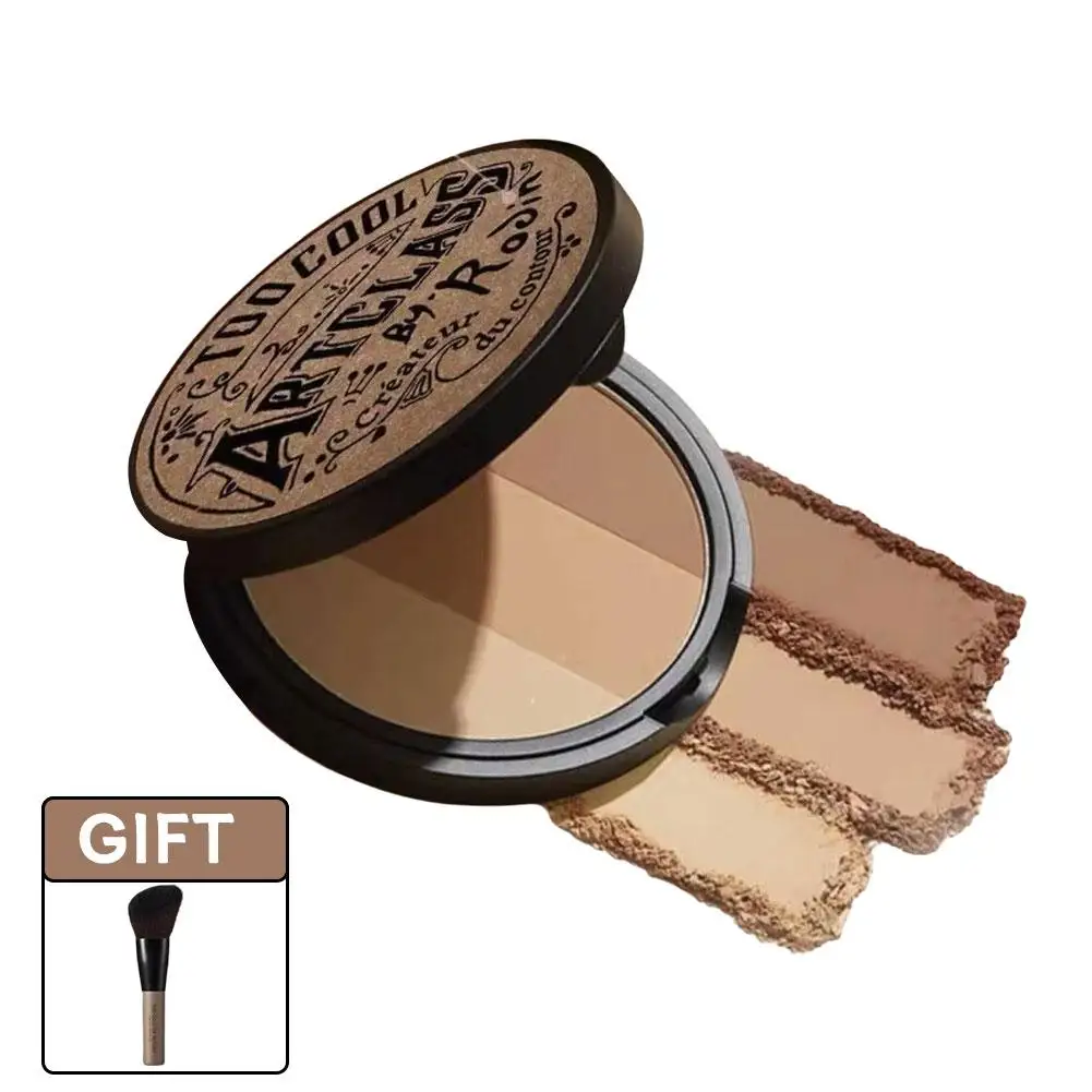 3in1 ثلاثة ألوان كونتور لوحة علبة البودرة أحمر الخدود الكنتوري مقاوم للماء طويل الأمد حساسة ماكياج الوجه الطبيعي #5