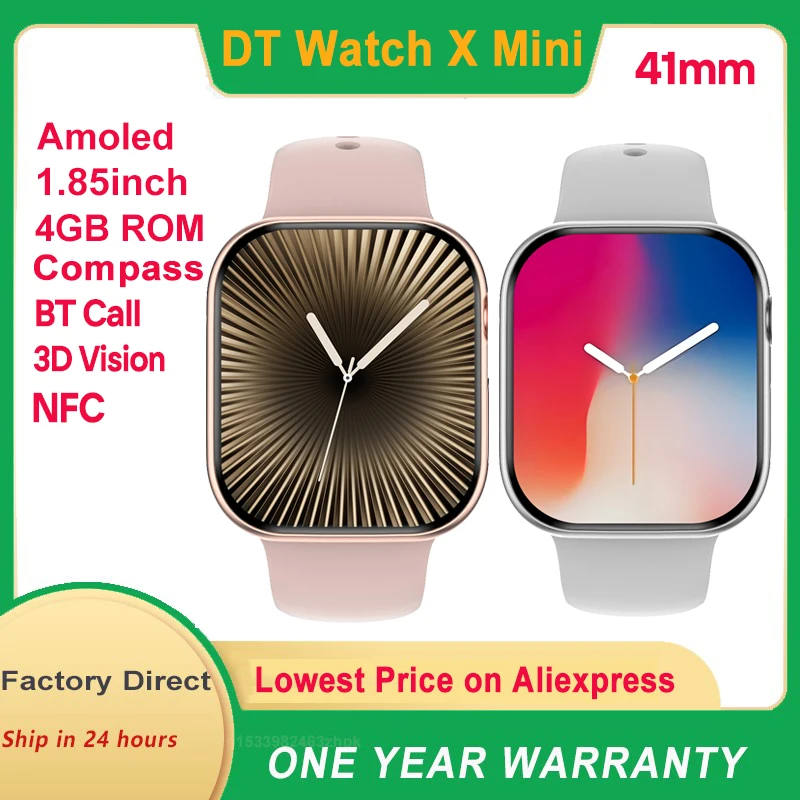 4GB ROM DT Watch X Mini Smart Watch Series 10 AMOLED Compass NFC Bluetooth Call 41mm 1.85'' AI Voice Sport Smartwatch Men Women