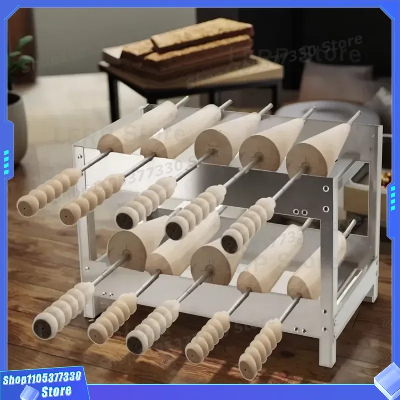 Stainless Steel Double Chimney Cake Mold Holder for Kurtos Kalacs Trdelnik Baking Sticks Wooden Rolling Pin Support Kitchen