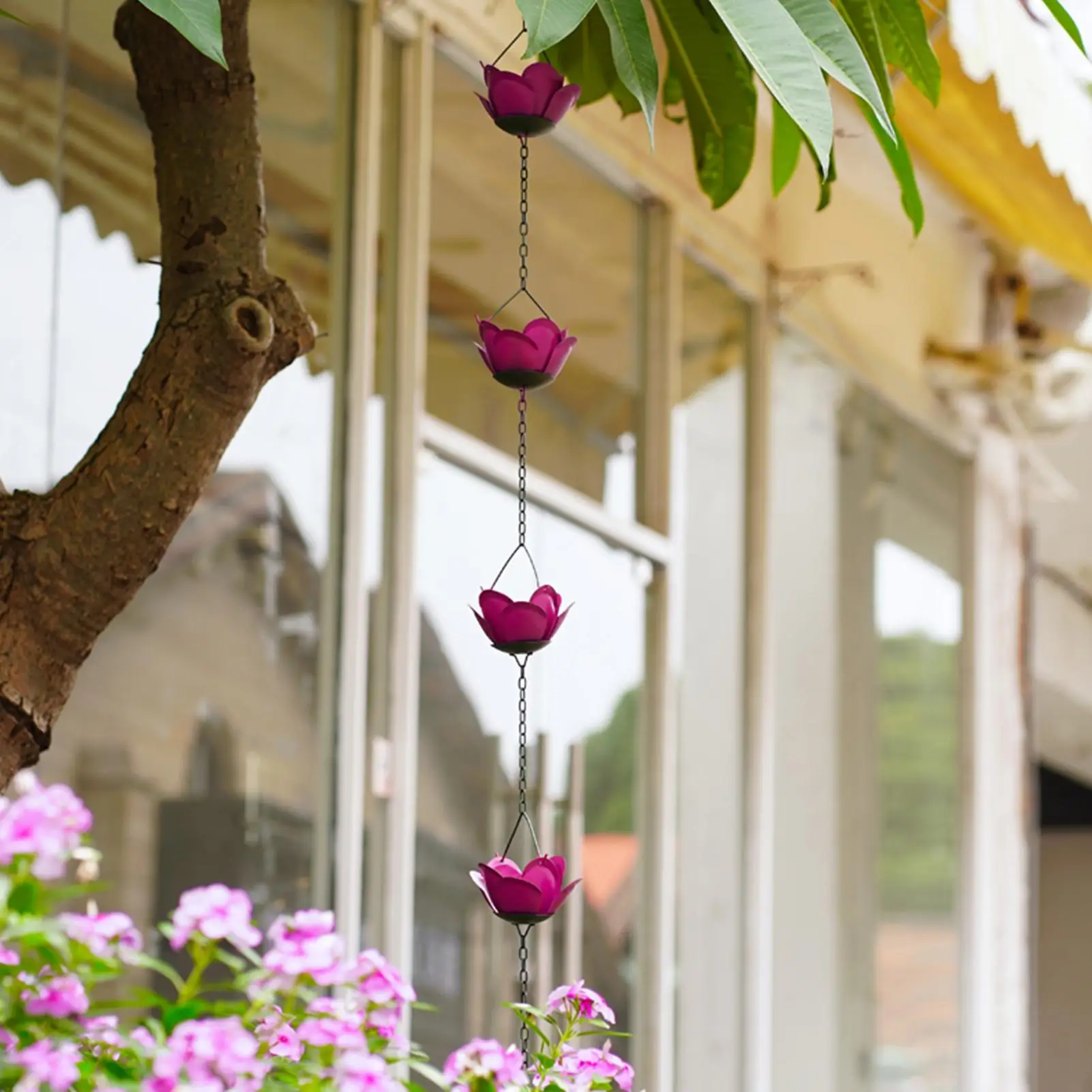 سلاسل المطر للمعادن الخارجية سلاسل المطر الوردية لأداة التقاط المياه الخارجية شديدة التحمل لسقف المنزل والحديقة والمنزل الخارجي #4