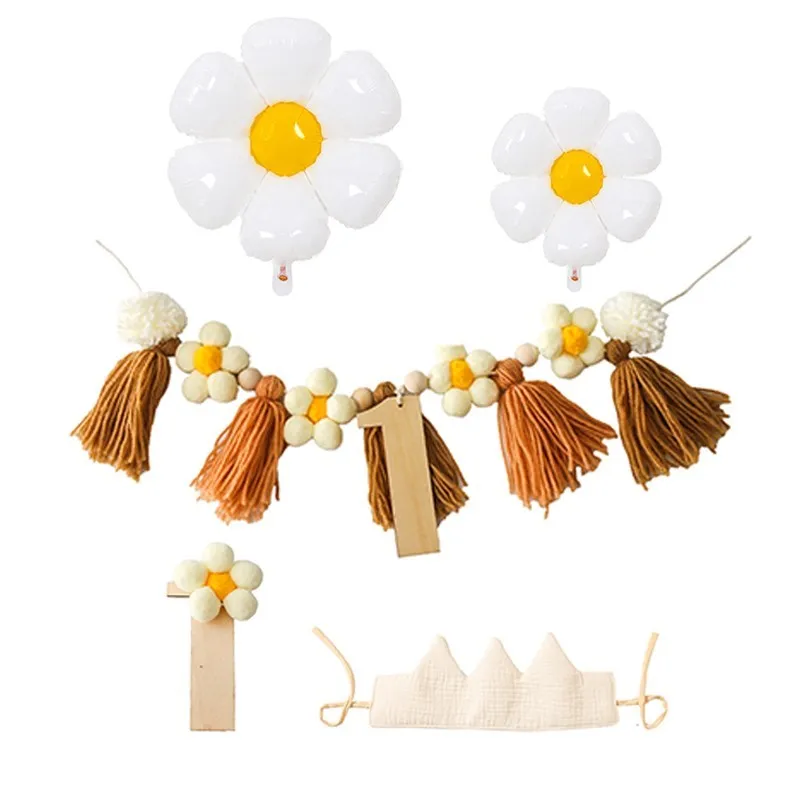 

Happy Birthday Banner Handmade Tassel Pendant First Boy Girl Baby Shower Birthday Party Flower Shape Balloon Decoration Supplies