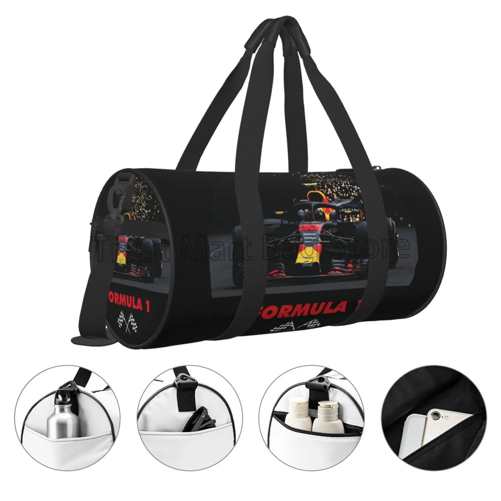 F1 Car Racing Print Round Travel Duffle Bag Workout Durable Backpack Handbags Round Yoga Gym Sports Bag Outdoor Fitness Bags