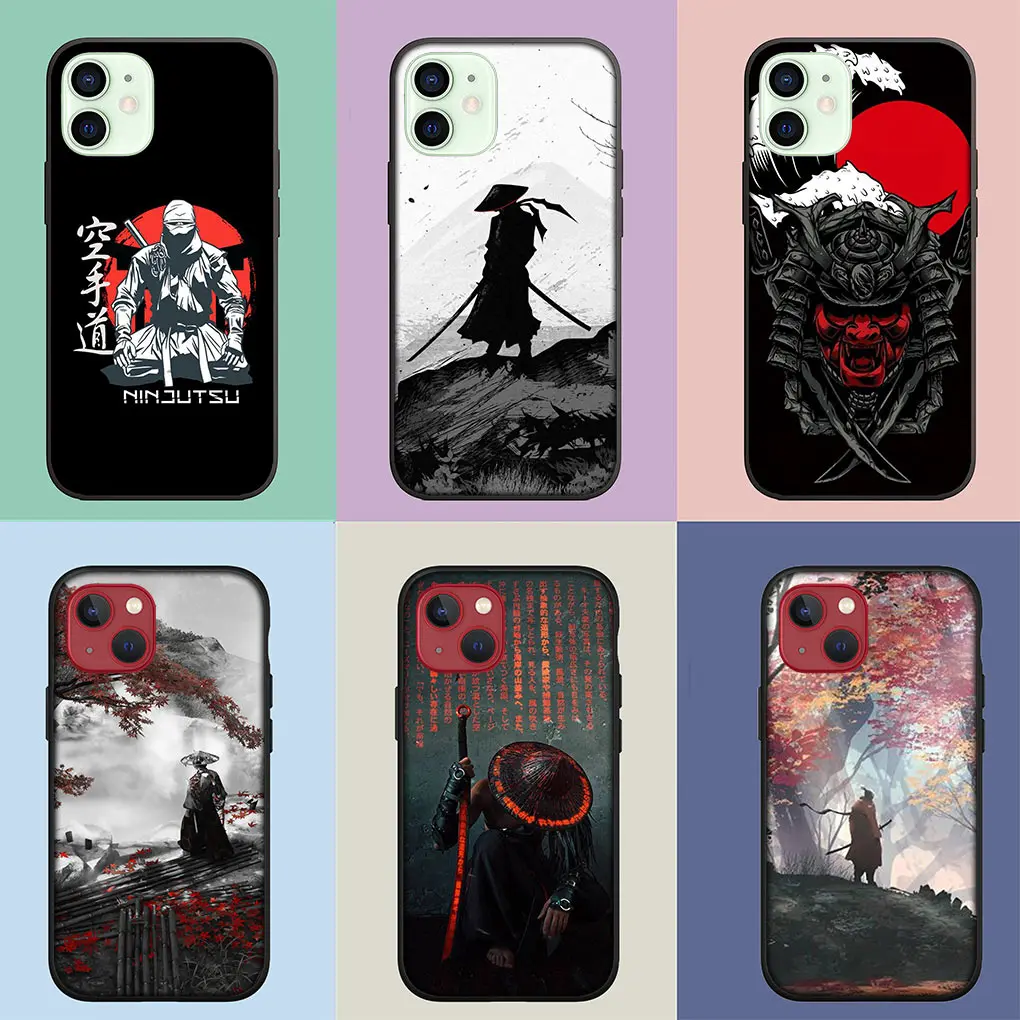 Japan Samurai Skeleton Skull  Ninja Bushido Cover for Apple iPhone 15 14 Plus 13 12 Mini Pro Max XR + 13Pro 14+ 15+ Phone Case