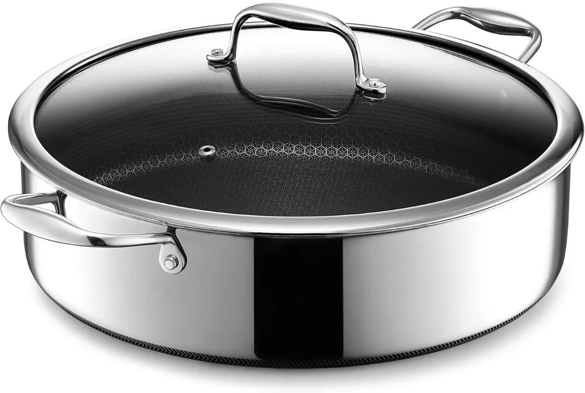 

Nonstick Sauté Pan and Lid, Chicken Fryer, 7-Quart, Dishwasher and Oven-Safe, Compatible with All Cooktops