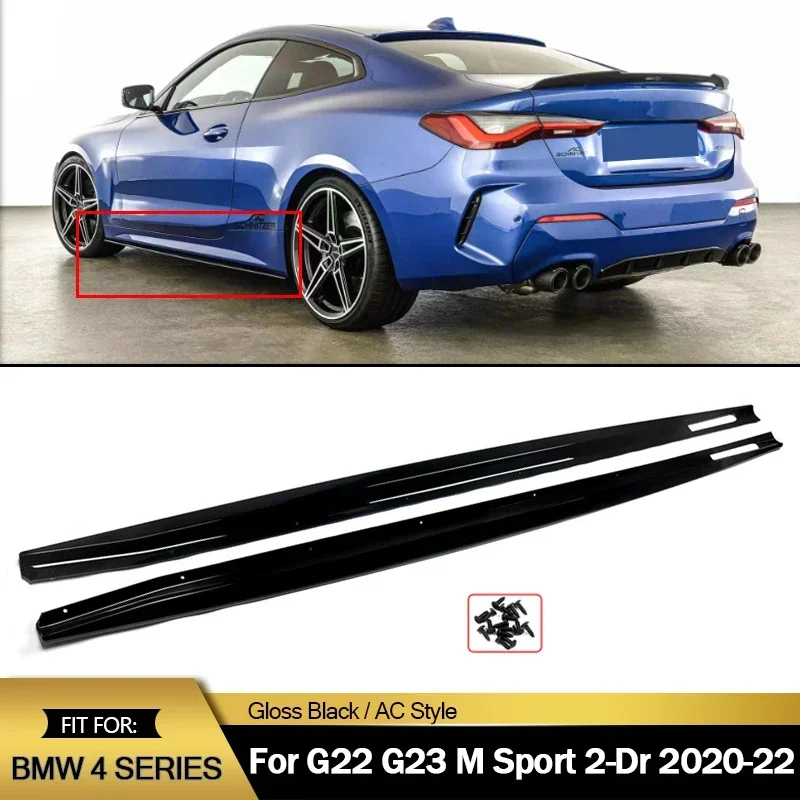 AC Style Side Skirt Extension Lip For BMW 4 Series G22 G23 2020-Pr Carbon Fiber