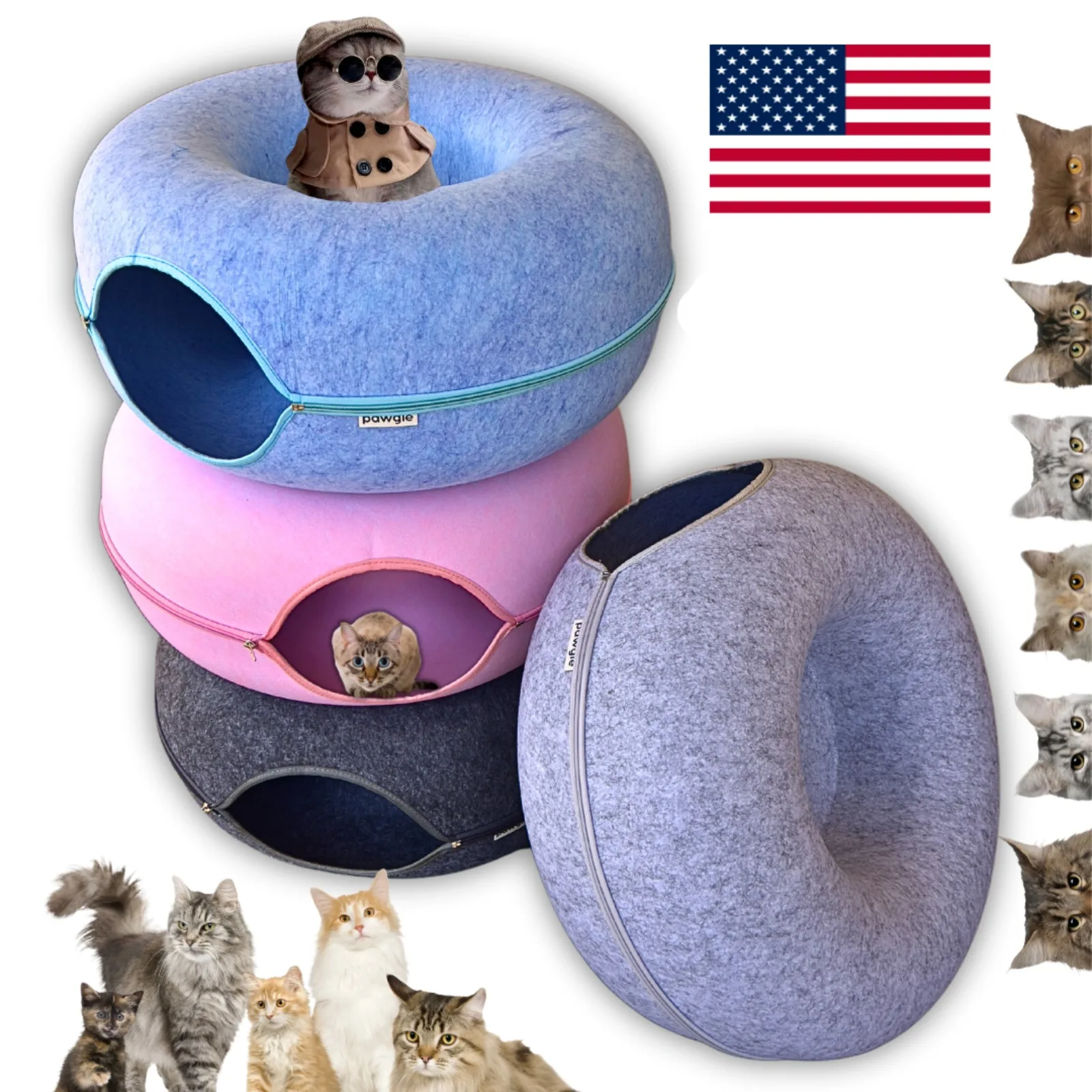 Cat Tunnel Bed Cave Toy Interactive Plush Condo Kennel Nest Cat Bed Donut Tube