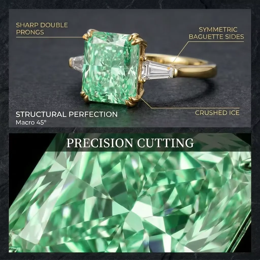 Bocarman Wedding Band Ring S925 Silver Rectangular Mint Green Ice Cut Zircon Elegant Anniversary Present for Her