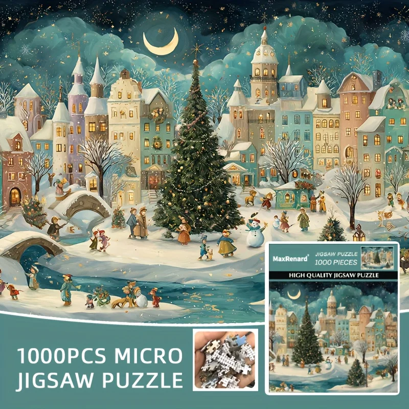 

Christmas Jigsaw Puzzles for Adults - challenging Mini 1000 Piece Small Wooden Puzzle with Cozy Winter Snow Scene