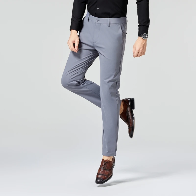 Commute Four Seasons Suit Pants 2024 Business Casual Elastic Men's Clothing Straight Solid Color Button Basic Casual Trousers
