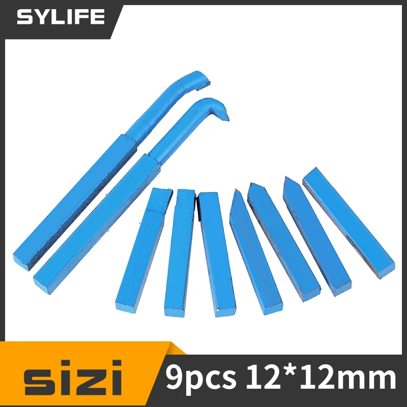 

9pcs Iron Lathe Brazed Carbide Turning Tool Bit 12mm Square Shank Blue