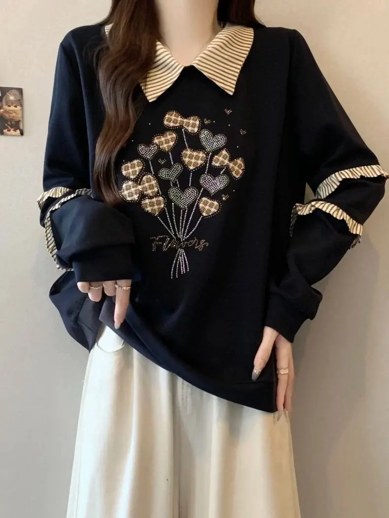 

Модный женский свитшот Slimming Trendy Ne для весны и осени, новинка, большие размеры, 300 Pou, простой, но с ощущением высокого качества, топ