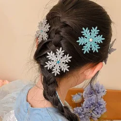 2pcs Winter New Frozen Snowflake Hairpin Children's Hair Clip Elsa Princess Hair Accessory Girl Side BB Clip