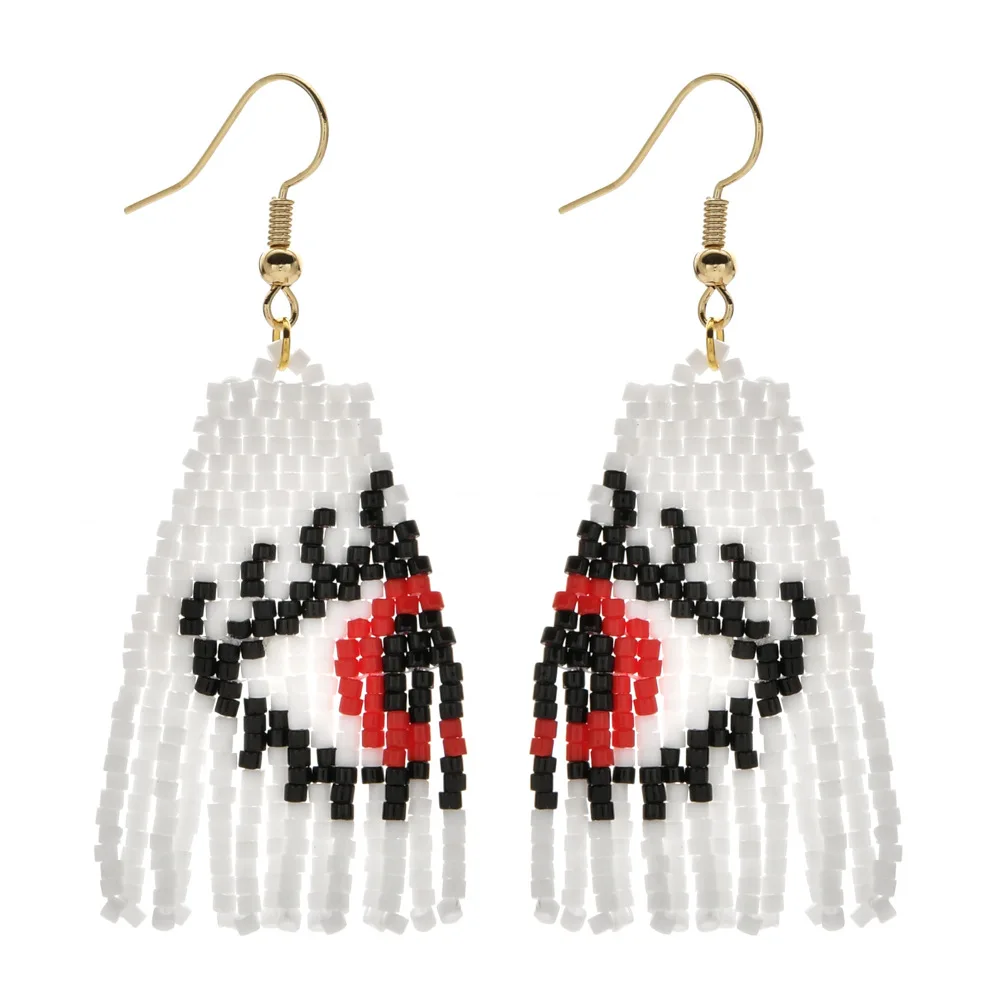 ZGMXR Rice bead earrings Tassels Devil's Eye symmetry Hand weaving Bohemia Alloy Woman Fashion Simple Creativity Beaded earrings