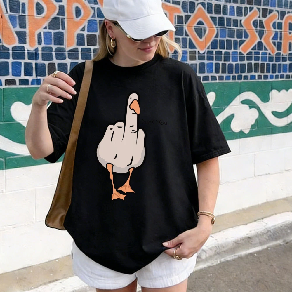 Duck You Middle Finger Goose Graphic Tee Funny Sarcastic Goose Humor Aesthetic Casual T-Shirt Women Men Unisex Cotton Tshirt