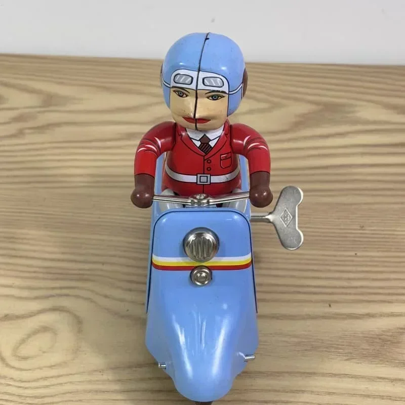 Wind Up Toy Blue Pedal Motorcycle Toy Metal Tin Clockwork Toy Figures Model Collection Retro Birthday Christmas Gift