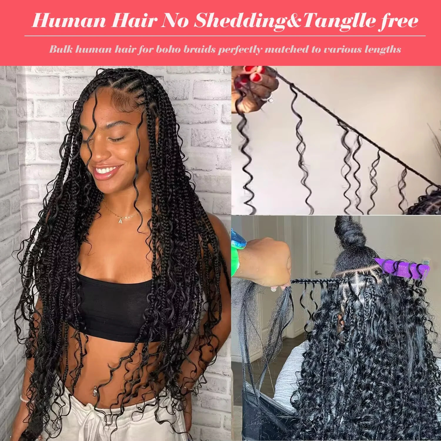 14a boho tranças em massa cabelo humano sem trama 1 3 4 pacote 50/150/200g onda profunda cabelo humano em massa para trança extensões de cabelo tecelagem