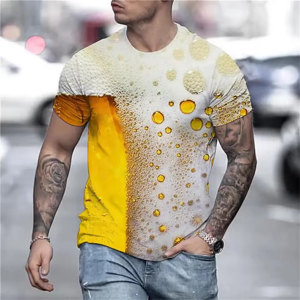 

Summer Beer Pattern Men's T-Shirts Short Sleeve Beer Drink Freely Holiday Style Male 3D Printed T Shirt 6XL Big Size Casual Tops