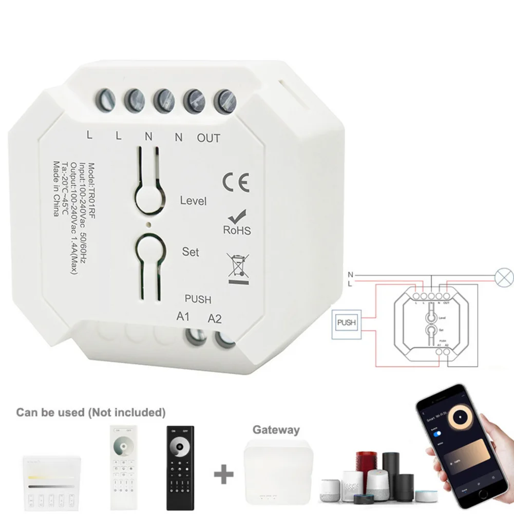 

4-зонный беспроводной триак переменного тока, светодиодный диммер 110 В, 220 В, 230 В, кнопочный переключатель, 2,4G, радиочастотный диммирующий пульт дистанционного управления для галогенной лампы накаливания