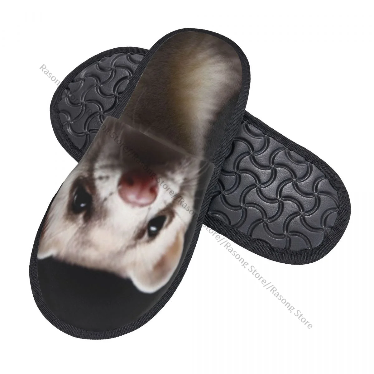 Ferret Animal Portrait Slipper For Women Men Fluffy Winter Warm Slippers Indoor Slippers