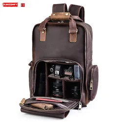 New Men Outdoor Camera Bag Backpack Retro Crazy Horse Leather Laptop Bag Wear-resistant Camera Backpacks Detachable Liner