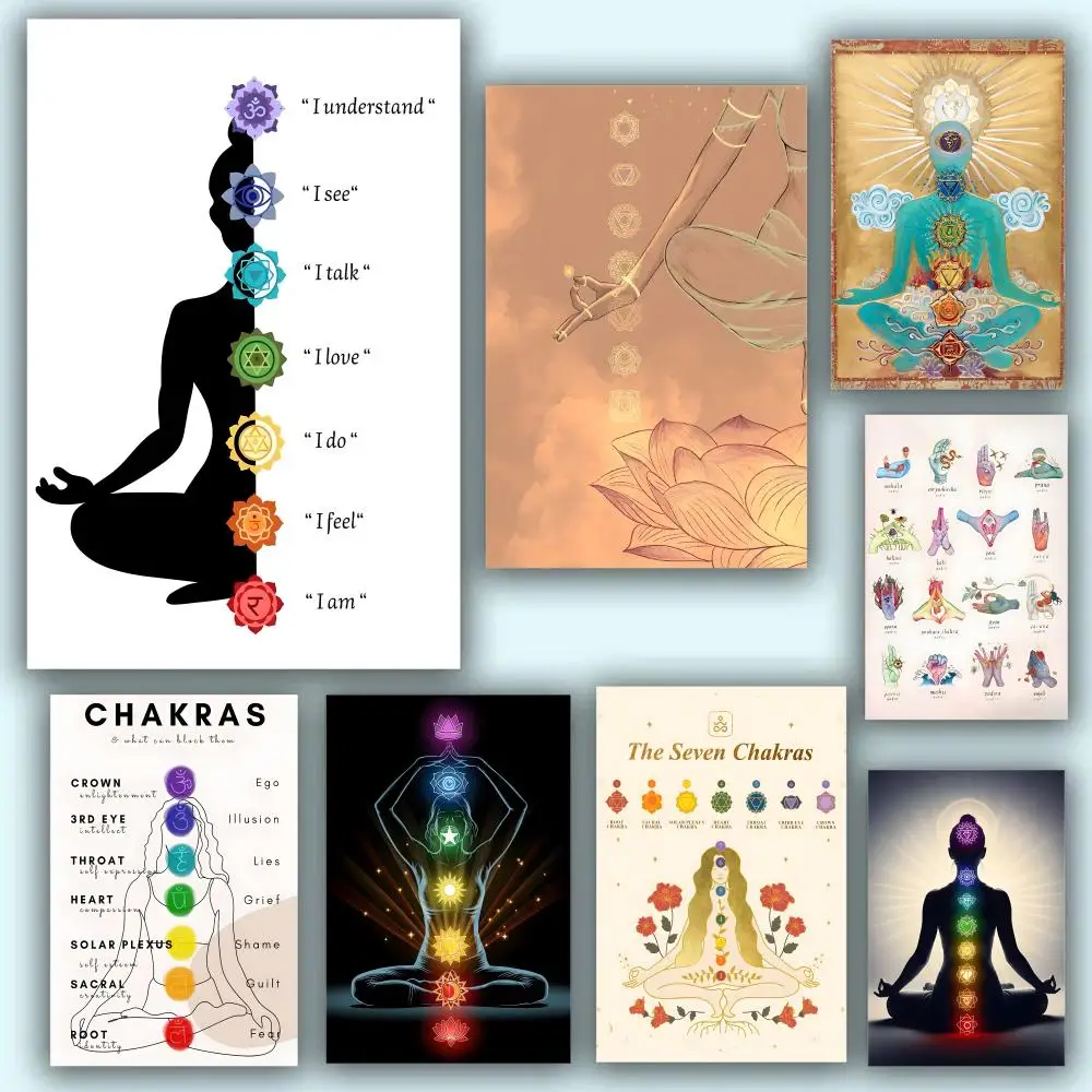Chakra Painting Calligraphy Fade-Resistant Wall Art Print, Vibrant Non-Sticky Decor Poster For Home Bar,