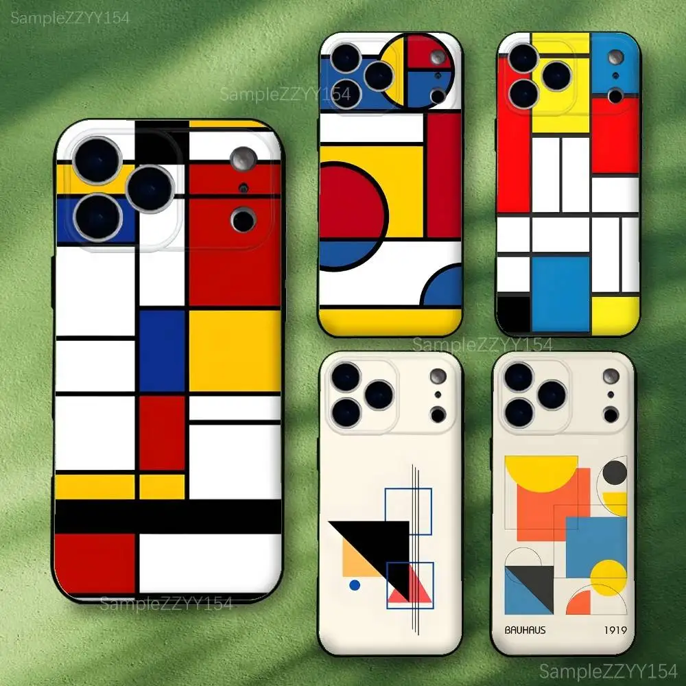 

Art Piet Mondrian Paintings Phone Case For iPhone 17,16,15,14,13,12,Pro,Max,Plus,E,SE4,Air,Mini Black Soft Funda