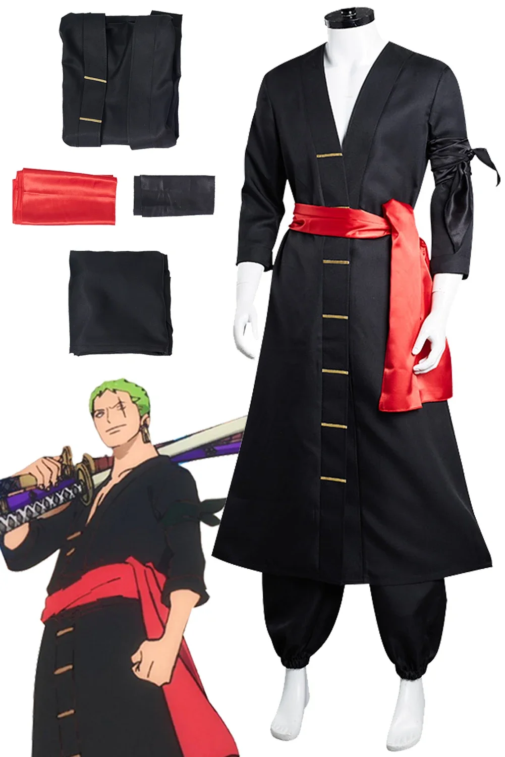 

Wanokuni The Island Roronoa Косплей Зоро фантазия черные наряды Аниме Один Косплей Костюм Маскировка для взрослых мужчин Фэнтези ткань