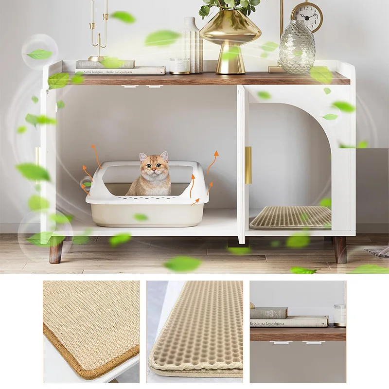 Hidden cat litter box, wooden cat house bedside table, storage cabinet