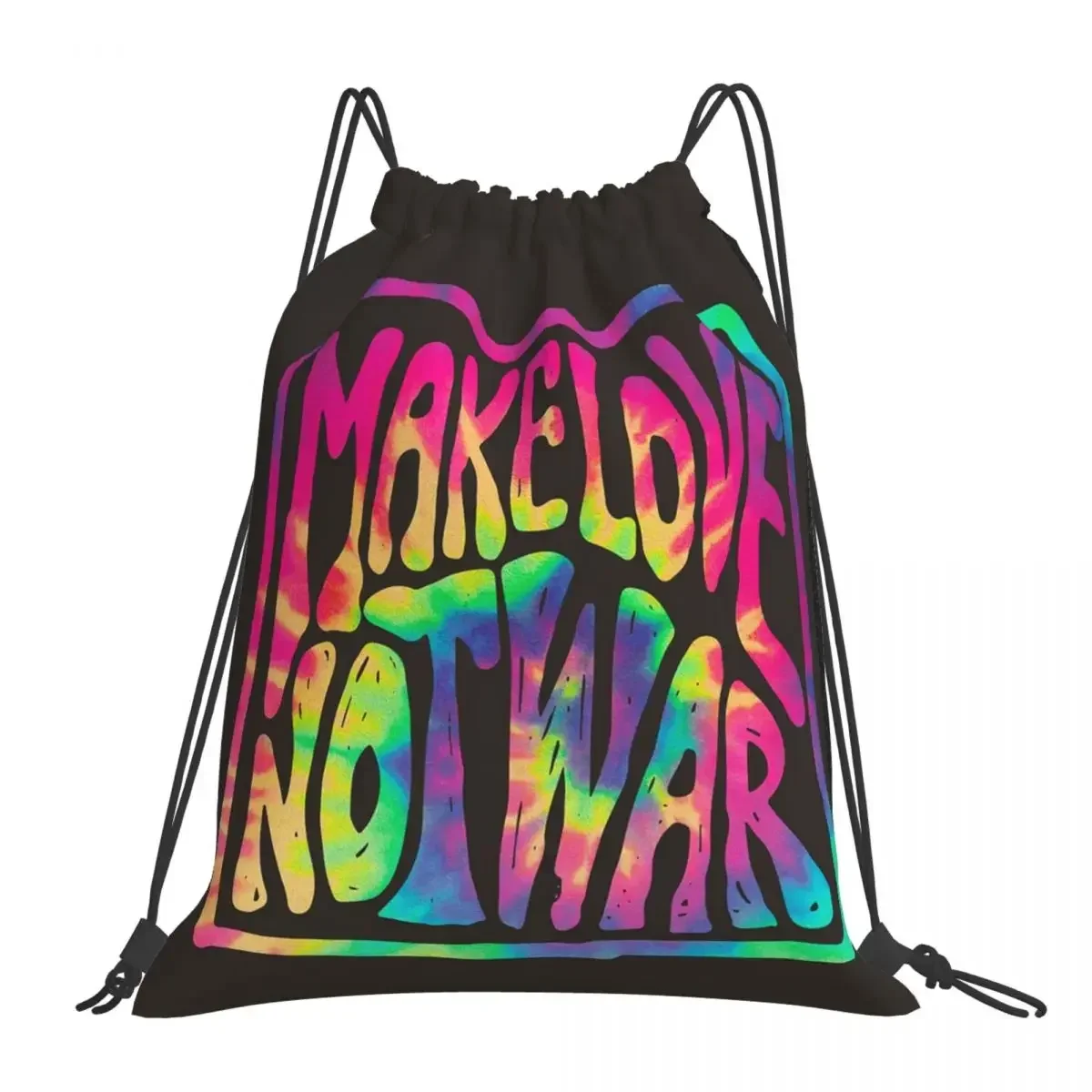 

Make Love Not War ~ Tie Dye Backpacks Portable Drawstring Bags Drawstring Bundle Pocket Sundries Bag BookBag For Travel School