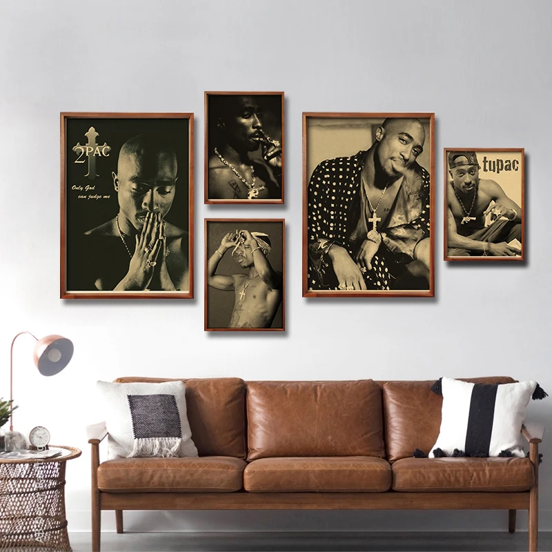 Hip Hop Singer Tupac Retro Posters 2PAC Retro Kraft Paper Prints Picture Vintage Home Room Cafe Bar Club Art Wall Decor Painting