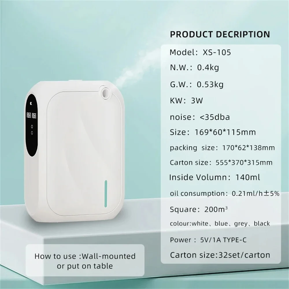 Coverage 200m³ Scent Machine Hotel Aroma Diffuser Wall Mounted Essential Oil Diffuser For Home Fragrance Bluetooth APP Control