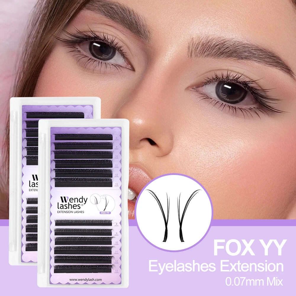 

Wendy Lashes 12 Rows Fox Eyes YY Shape Eyelashes Extension 0.07mm YY Eyelash Cilia and Brazilian Volume Soft Faux Mink YY Lashes