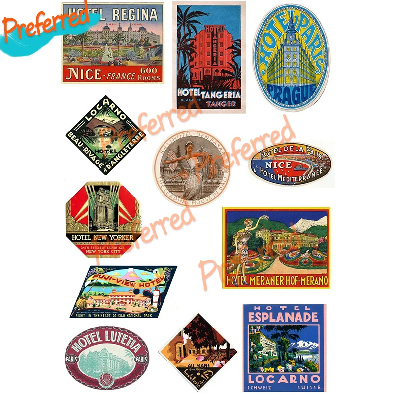 Vintage Style Airline Travel Suitcase Luggage Labels Set Vinyl Stickers