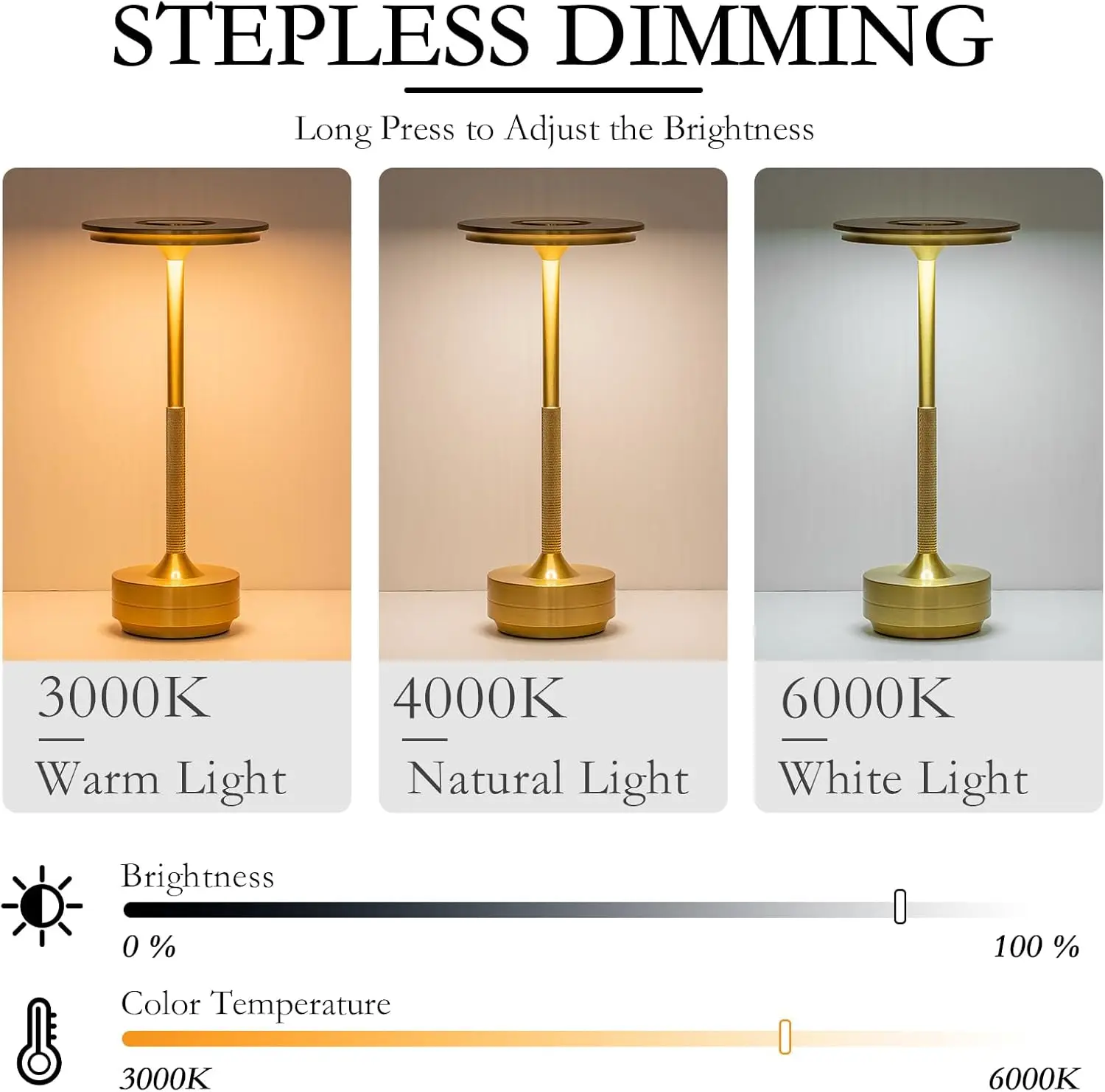 

Cordless Table Lamp Rechargeable Battery Lamp, 3 Color Stepless Dimmable Touch Lamp, Table Light For Dining Room, Living Room,