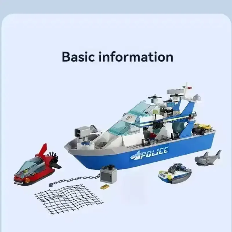 Police Patrol Boat Building Blos Set 60277 Assembly Toy for Boys Children's GiftLELE BROTHER Magnetic Snap Together Pieces
