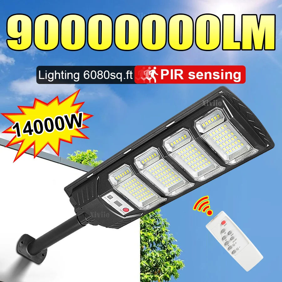 

90000000LM 1/2 шт. 14000 Вт Светодиодные солнечные светильники с датчиком движения, водонепроницаемые, для сада, двора, улицы, с дистанционным управлением