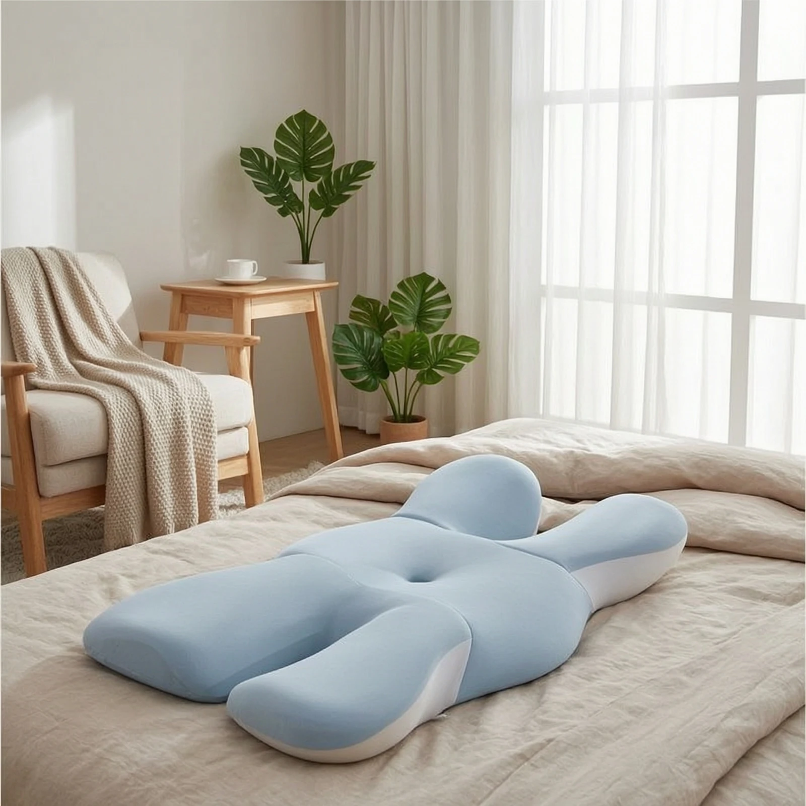Butterfly Contour Pillow Orthopedic Neck Support Pillow Bedding Pressure Relief Memory Foam for Side Sleepers, Bedroom