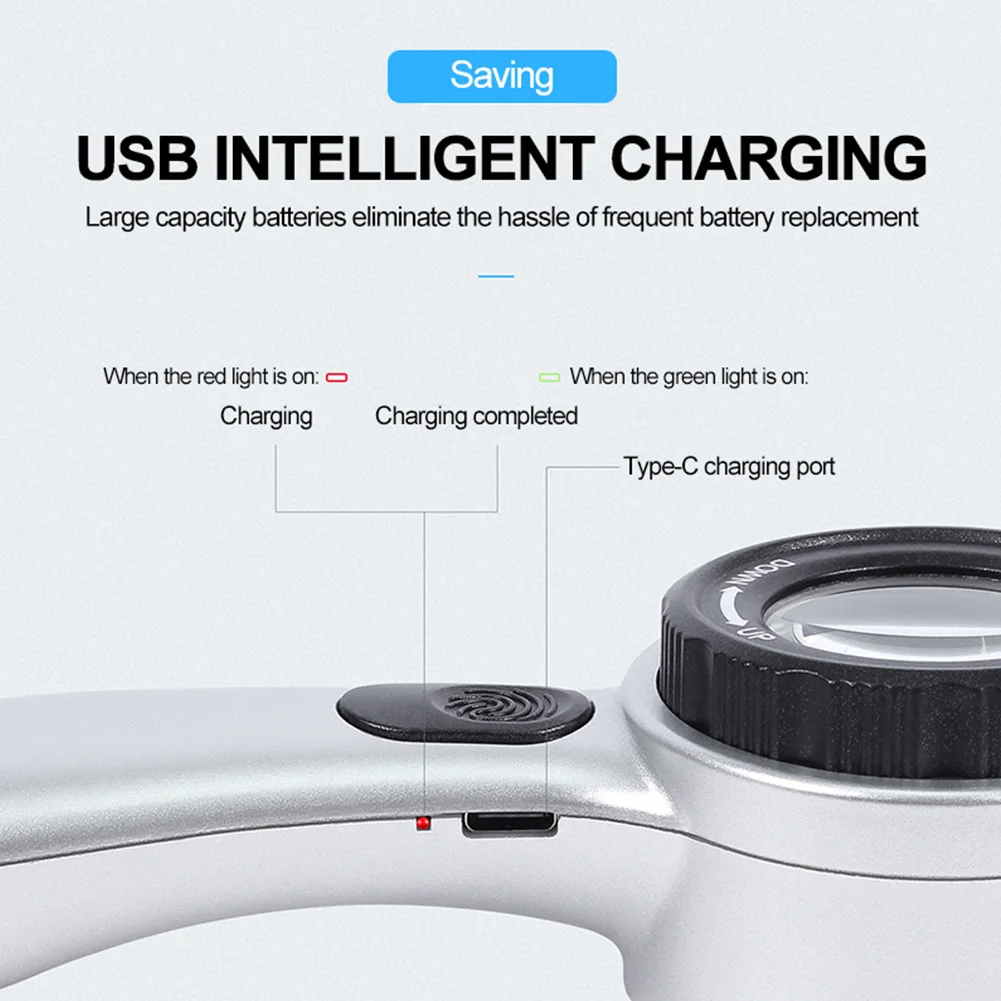 Professional Handheld 30X Appraisal Magnifier USB Rechargeable 4 Color LED Light Source Antique Jewelry Painting Appreciation