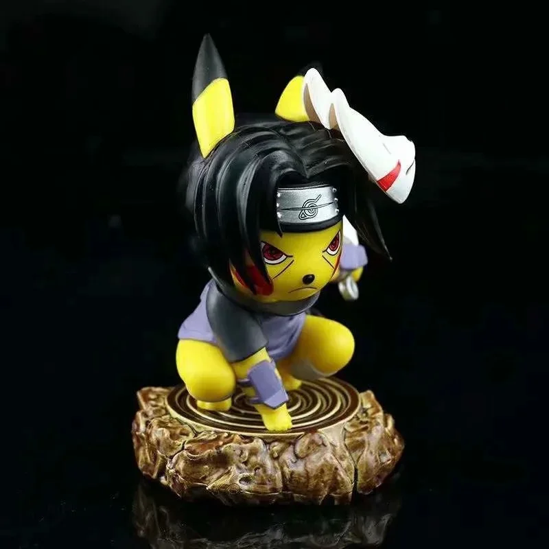 10cm Anime Character Pikachu Cosplay Uchiha Sasuke Action Figure PVC Statue Collection Decoration Model Toy Gift Ornaments