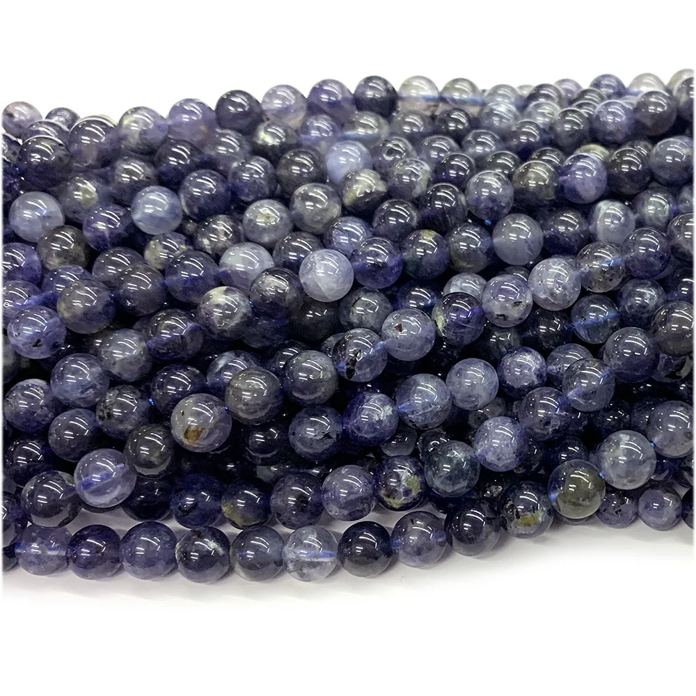 Veemake الأزرق الداكن Iolite الخرز المستديرة لصنع المجوهرات الأحجار الكريمة الطبيعية كريستال DIY تصميم قلادة أساور قلادة أقراط #2