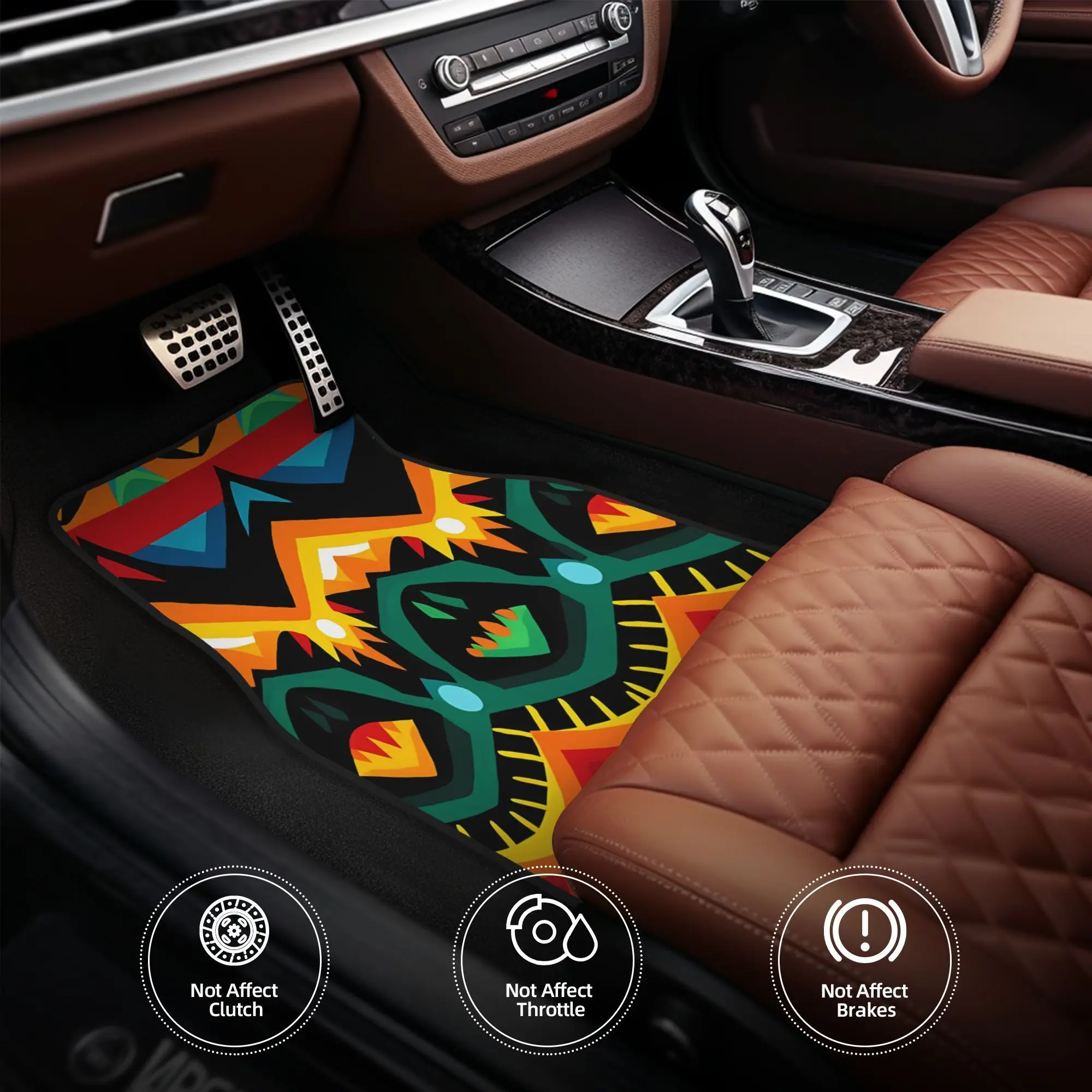 Colorful Fantasy Pattern Blue Green Red Orange Turquoise Yellow Black Four-part Floor Mat Set Designed For Daily Drivers Who Enj