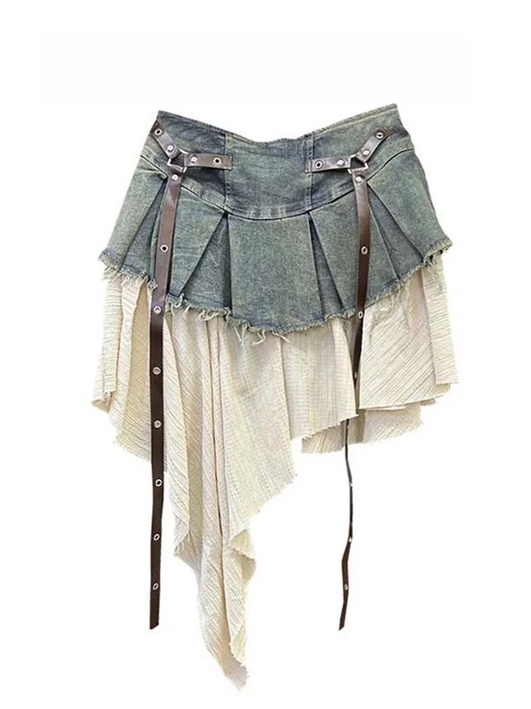 

Синяя джинсовая асимметричная юбка в стиле ретро, женская юбка трапециевидной формы с высокой талией, корейский дизайн для поездок на работу, Sensation