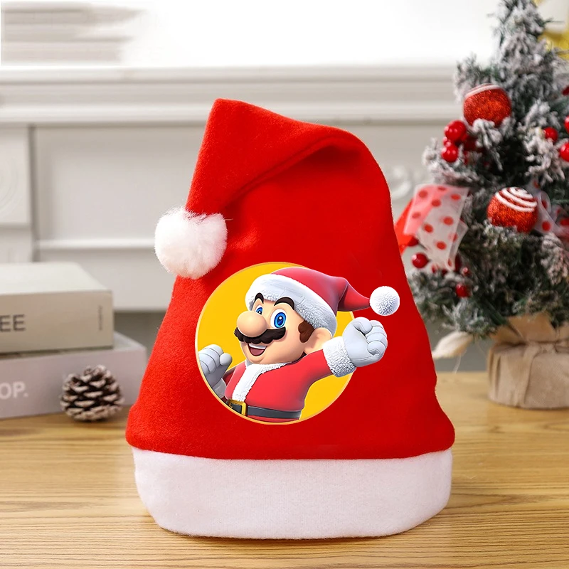 New Super Marios Christmas Hat Adult Child Cartoon Festival Party Caps Red Plush Anime Peripheral Decorations Child Toy Gifts