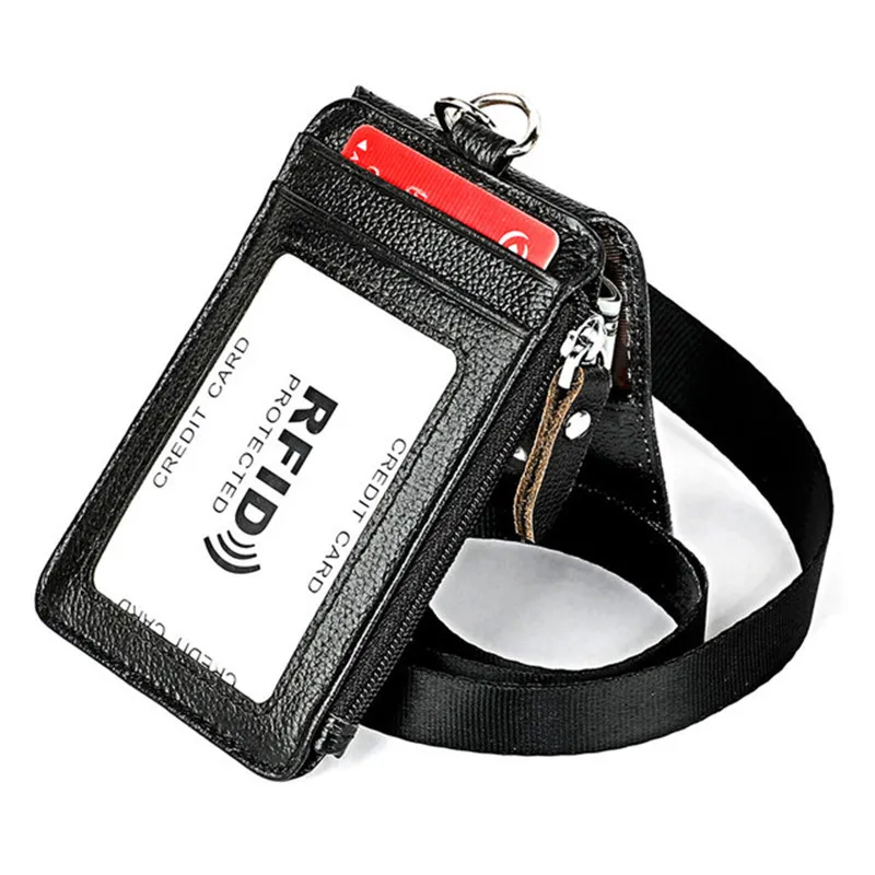 

Nametag Genuine Leather Credential Holder With Zipper Working ID Holder Luxury Badge Lanyard Removable Nurse Name Card Holder